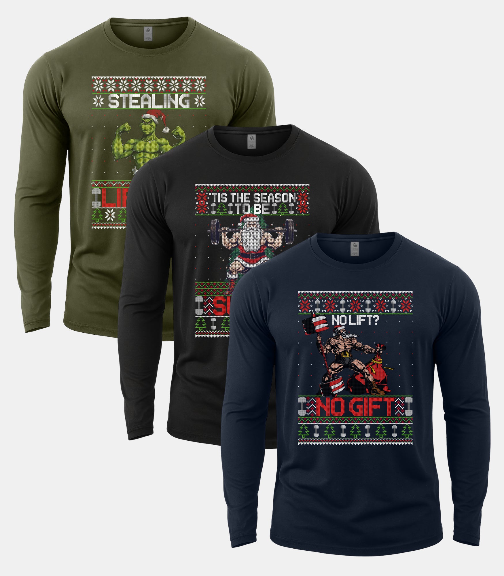 Merry Liftmas Longsleeve Gym T-Shirt 3 Pack