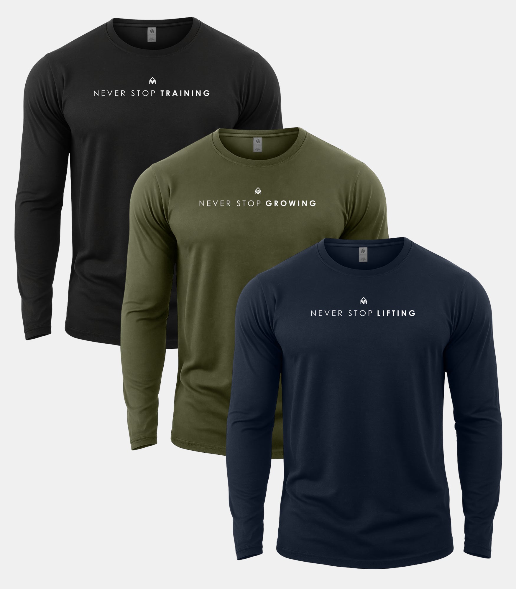 Never Stop Long Sleeve Gym T-Shirt 3 Pack